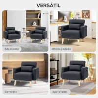 HOMCOM Sillón Tapizado en Cuero Sintético Respaldo con Costuras y Patas de Madera para Salón o Dormitorio 77x78x78 cm Negro(m-6)