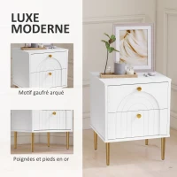 HOMCOM Lot de 2 tables de chevet avec 2 tiroirs et pieds en acier pour chambre à coucher, salon - 40 x 35 x 50 cm, blanc(m-6)
