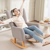 HOMCOM Schaukelstuhl im Retro-Design, Cordbezug, Kautschukholz, Schaumstoff-Füllung, hohe Rückenlehne, Polstersessel, Hellgrau(m-7)