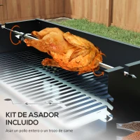 Outsunny Barbacoa de Carbón Portátil con Pincho Giratorio Parrilla Estantes Plegables y Paravientos 118x32x90 cm Negro(m-4)