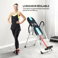 HOMCOM Table d'inversion de musculation pliable ceinture de sécurité réglable acier coloris argent noir(m-5)