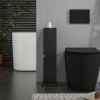 HOMCOM Support papier toilette meuble salle de bain 3 niveaux et sortie papier, pour petits espaces, noir(m-7)