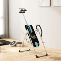 HOMCOM Tabla de Inversión Gravitacional Plegable con Altura Ajustable a 147-198cm y Cinturón 112-142x65x126 cm Negro y Azul(m-8)