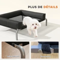 PawHut Lit surélevé pour chien rafraichissant, lit de camp pour chiens intérieur extérieur portable, 90 x 65 x 30 cm, noir(m-8)