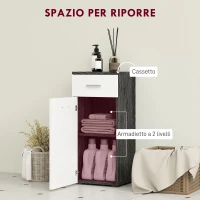 kleankin Mobile Bagno con Cassetto e Armadietto in Legno, 35x30x77.5cm, Bianco e Nero(m-4)