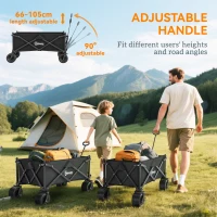 Outsunny Folding Garden Trolley, Outdoor Wagon Cart with Carry Bag, for Beach, Camping, Festival, 120KG Capacity, Black(m-5)