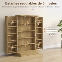 HOMCOM Armario Despensa Cocina con 2 Puertas de Ratán y 16 Estantes Alacena Moderna con Estantes Ajustables 60x30x104cm Natural(m-6)