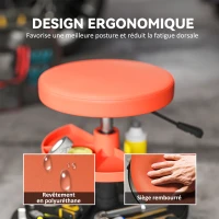 HOMCOM Tabouret d'atelier à roulettes, tabouret de mécanicien avec hauteur réglable 40-51 cm, 2 étagères 38x38x51cm, jaune(m-6)