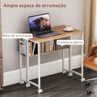 HOMCOM Secretária Dobrável com Rodas e Prateleira Mesa Secretária Compacta com Bolsa de Armazenamento 80x50x75 cm Madeira e Branco(m-5)