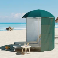 Outsunny Chapéu de Sol de Praia com Painel Lateral Ø220x220 cm com Manivela Manual 8 Hastes de Aço e Bolsa de Transporte Verde(m-7)