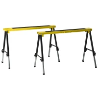 DURHAND 2er-Set Sägepferd Arbeitsbock Unterstellbock Klappbar rutschfest Stahl Gelb Schwarz 100 x 49 x 62-90 cm Belastbarkeit 100 kg(m-17)