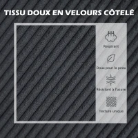 HOMCOM Canapé d'angle en velours côtelé 3 places avec méridienne et coussin à ressorts épais, largeur 214 cm, gris foncé(m-6)