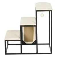 PawHut Katzentreppe, mit Kratzbrett, 3 Stufen, Spielball, robust, Stahl+Sisal, cremeweiß+schwarz, 51 x 54 x 53cm(m-11)