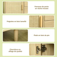 HOMCOM Buffet rotin avec placards à porte cannage et 4 tiroir, 80 x 38 x 80,5 cm, effet bois naturel(m-6)