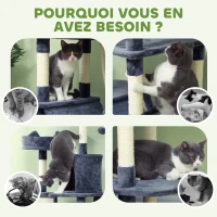 PawHut Arbre à chat 206 cm tour de jeux pour chat en peluche plusieurs niveaux idéal pour 1-3 chats 60 x 50 x 206 cm gris foncé(m-7)