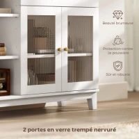 HOMCOM Buffet salon avec placard à portes en verre trempé nervuré, tiroir, 3 compartiments ouverts et étagères réglables, blanc(m-7)