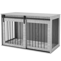 PawHut 118cm Dog Crate Furniture with Removable Cushion for Extra Large Dogs - Grey(m-11)