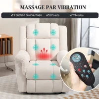 HOMCOM Fauteuil relax électrique massant et chauffant, fauteuil inclinable, dossier réglable manuellement, 85x91x104cm, beige(m-4)