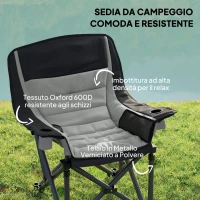 Outsunny Sedia da Campeggio Pieghevole con 2 Portabicchieri e Tasche Laterali, 99x71x103 cm, Grigio e Nero(m-4)