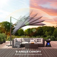 Outsunny 3.5x3 m Garden Cantilever Parasol with Solar LED Lights and Centre Light, Aluminium Large Square Patio Umbrella, UPF50+ Hanging Sun Shade with Cross Base, Crank Handle and Tilt, Grey(m-7)