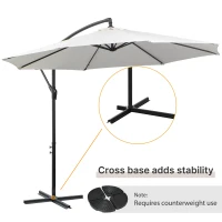Outsunny 3 meter Cantilever Umbrella Garden Banana Parasol Patio Hanging Sun Shade Off-White(m-5)