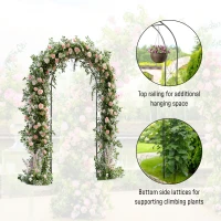 Outsunny Vintage Style Steel Garden Patio Outdoor Arbor & Trellis Arch Support For Vines & Climbing Plants Decoration - Black 2.3H m(m-4)