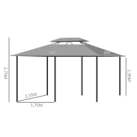 Outsunny Pérgola de Jardim 3x4 m Pérgola de Exterior com Paredes Laterais Teto Duplo 6 Portas e 8 Orifícios de Drenagem Cinza(m-3)