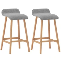 HOMCOM Conjunto de 2 Taburetes de Bar Tapizado en Lino Sintético Taburetes Altos de Cocina con Reposapiés y Patas de Madera Carga 120 kg 40x41,5x75,5 cm Gris y Natural(m-10)