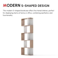 HOMCOM 5-tier Bookcase Storage Display Shelving S Shape design Unit Divider Natural(m-15)