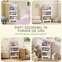 AIYAPLAY Bibliotecă pentru Copii 3 Rafturi în Formă de Ursuleț 55x15x110 cm, Roz(m-7)