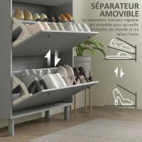 HOMCOM Meuble à chaussures 24 paires avec 3 tiroirs rabattables et étagères réglables, 80x23,5x121cm, gris(m-6)