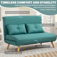 HOMCOM Two-Seater Linen-Look Sofa Bed - Green(m-6)