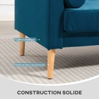 HOMCOM Canapé 2 places moderne en velours 127 cm avec coussins épais, 2 oreillers et assise capitonnée, bleu(m-6)