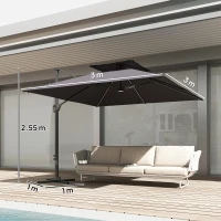 Outsunny 3.5x3 m Garden Cantilever Parasol with Solar LED Lights and Centre Light, Aluminium Large Square Patio Umbrella, UPF50+ Hanging Sun Shade with Cross Base, Crank Handle and Tilt, Grey(m-3)