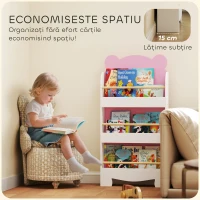 AIYAPLAY Bibliotecă pentru Copii 3 Rafturi în Formă de Ursuleț 55x15x110 cm, Roz(m-6)