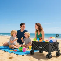 Outsunny Folding Garden Trolley, Outdoor Wagon Cart with Carry Bag, for Beach, Camping, Festival, 120KG Capacity, Black(m-8)