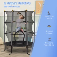 HOMCOM Trampolino Elastico per Bambini Ø1.6x1.9 m con Rete di Sicurezza e Pali Imbottiti, Età 3-10 Anni, Nero(m-8)
