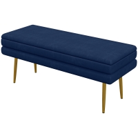 HOMCOM Banc banquette coffre de rangement 2 en 1 assise aspect velours et pieds acier - 100 x 37,5 x 42 cm bleu et doré