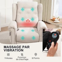 HOMCOM Fauteuil relax électrique massant et chauffant avec dossier et repose-pieds réglable manuellement, poche latérale, beige(m-4)