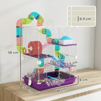 PawHut Cage pour hamster rongeur 4 étages avec tunnels mangeoire roue maison échelles 46 x 30 x 58 cm violet(m-3)