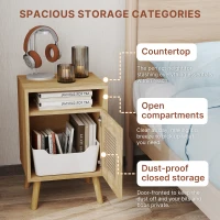 HOMCOM Bedside Table with Rattan Element, Side End Table with Shelf and Cupboard, 39cmx35cmx60cm, Set of 2, Natural(m-4)