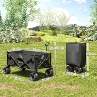 Outsunny Folding Garden Trolley, Outdoor Wagon Cart with Carry Bag, for Beach, Camping, Festival, 120KG Capacity, Black(m-3)