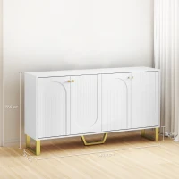 HOMCOM Aparador con 4 Puertas Arqueadas Estantes Ajustables y Patas Doradas 140,8x35x77,5 cm Blanco(m-3)