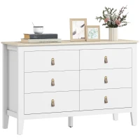 HOMCOM Commode 6 tiroirs meuble de rangement style contemporain avec poignées en polyuréthane, 120 x 40 x 78 cm, blanc(m-10)