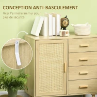 HOMCOM Buffet rotin avec placards à porte cannage et 4 tiroir, 80 x 38 x 80,5 cm, effet bois naturel(m-5)