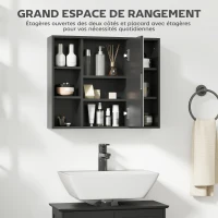 HOMCOM Meuble salle de bain avec miroir, placard à portes et 6 compartiments ouverts, 60 x 14,5 x 49,4 cm, noir(m-4)