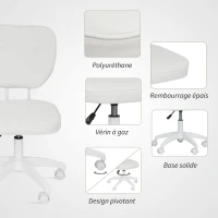 Vinsetto Chaise de bureau sans accoudoirs, fauteuil de bureau, hauteur réglable, pivotant 360°, 46 x 59 x 82-92 cm, blanc(m-5)
