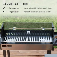Outsunny Barbacoa de Carbón Portátil con Pincho Giratorio Parrilla Estantes Plegables y Paravientos 118x32x90 cm Negro(m-5)