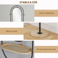 HOMCOM Miroir sur pied ovale avec plateau en bois, 4 crochets et cadre en métal, 50 x 40 x 175,5 cm, noir(m-6)