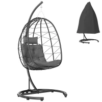 Outsunny Hangstoel voor buiten, Ei stoel, weerbestendig, inclusief kussen, 102 cm x 102 cm x 195 cm, Donkergrijs(m-11)